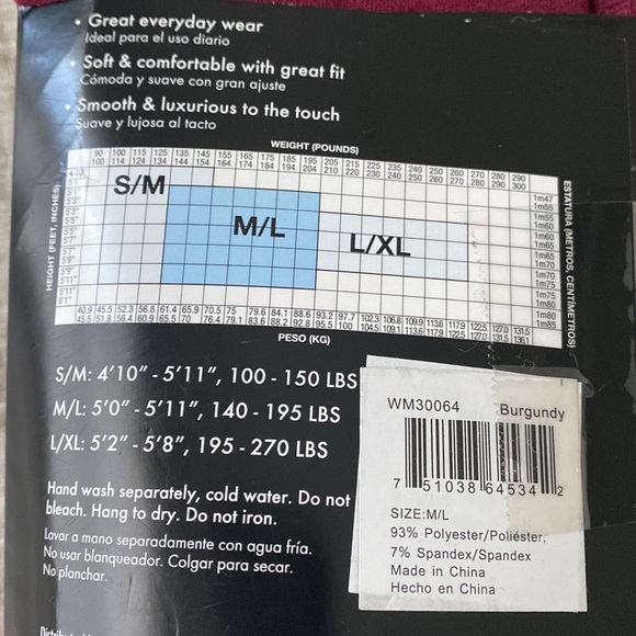 NWT on trend Fleece Footed super opaque burgundy tights size m/l - Picture 4 of 5